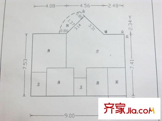 宏景樓戶型圖三室兩廳戶型圖 3室2廳2衛(wèi)1廚