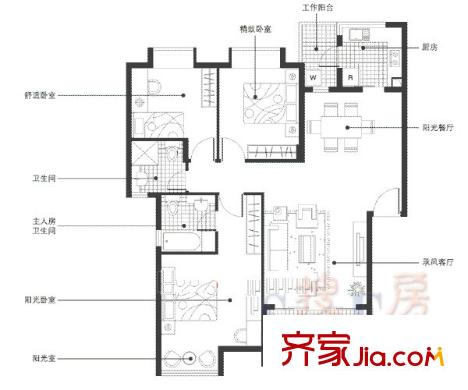 萬科四季花城戶型圖322A戶型 3室2廳2衛(wèi)1廚