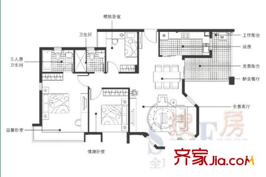 萬科四季花城戶型圖322D戶型 3室2廳2衛(wèi)1廚