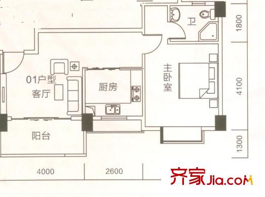 獅山陽光嘉園4座01、04戶型 1室1廳1衛(wèi)1廚