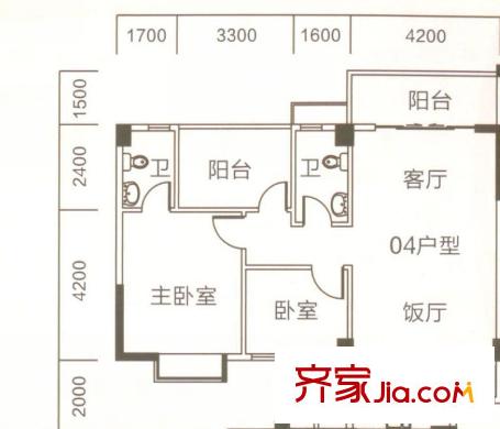 獅山陽光嘉園5座03、04戶型 2室2廳2衛(wèi)1廚