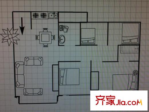 俊景花園A區(qū) 3室 戶型圖