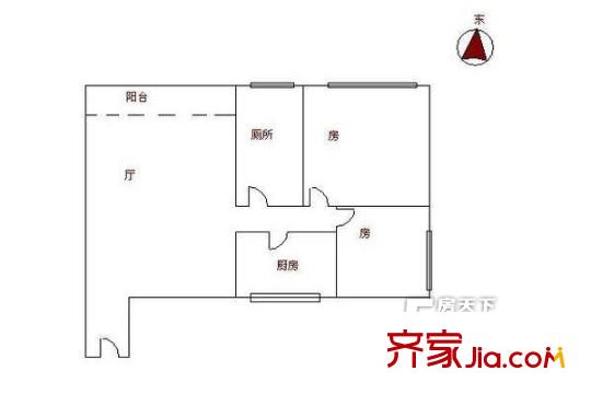 樂陶居戶型圖兩室一廳戶型圖 2室1廳1衛(wèi)1廚