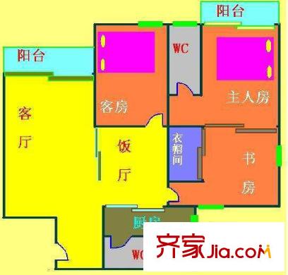紅星路小區(qū)戶型圖3室2廳戶型圖 3室2廳2衛(wèi)1廚