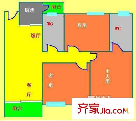 紅星路小區(qū)戶型圖3室2廳戶型圖 3室2廳2衛(wèi)1廚