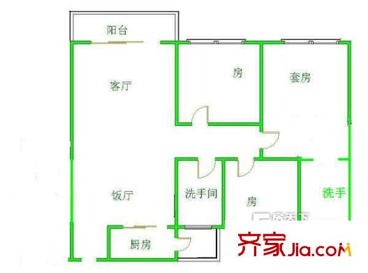 紅星路小區(qū)戶型圖3室2廳戶型圖 3室2廳2衛(wèi)1廚