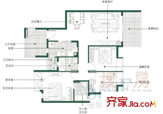 萬科四季花城戶型圖322B戶型 3室2廳2衛(wèi)1廚