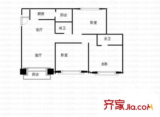 宏景樓戶型圖三室兩廳戶型圖 3室2廳1衛(wèi)1廚