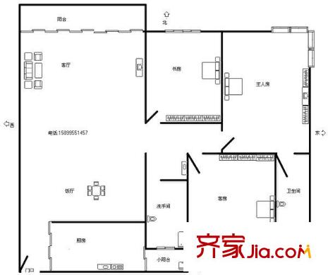 柏麗花園 3室 戶型圖