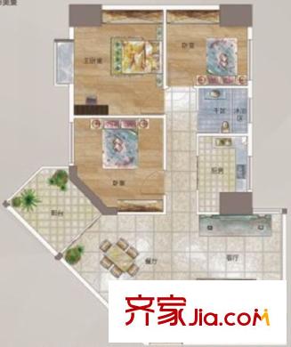 御峰國際2座10單元戶型圖 3室2廳1衛(wèi)1廚