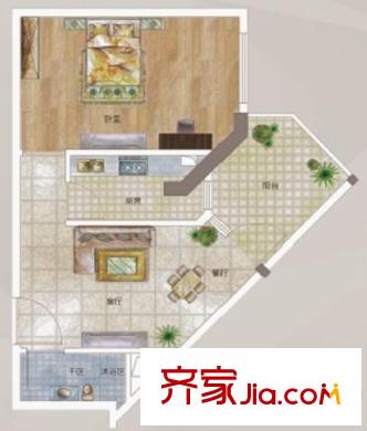 御峰國際2座02平方米05單元戶型圖 1室1廳1衛(wèi)1廚