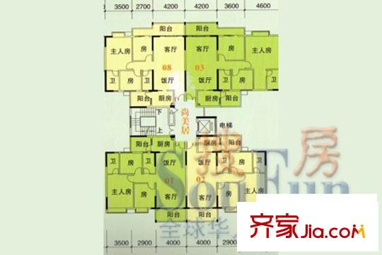 尚都豪庭戶型圖尚美居平面圖 3室2廳2衛(wèi)1廚