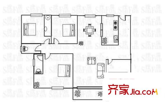 大瀝供銷社小區(qū)戶型圖3室2廳戶型圖 3室2廳2衛(wèi)1廚