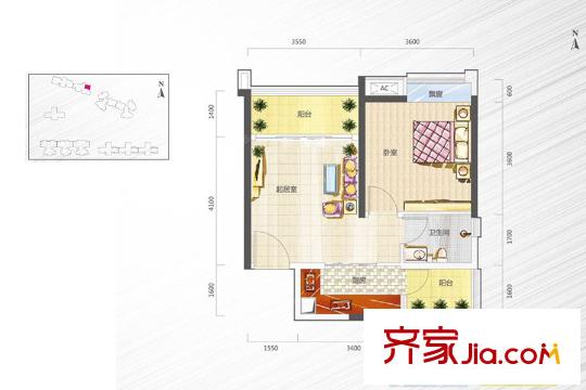 港宏世家16座01單元 56平方米 1室1廳1衛(wèi)1廚