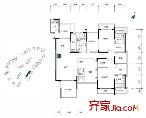 美的君蘭江山11、12座01單元建面約310平方米 6室2廳5衛(wèi)1廚