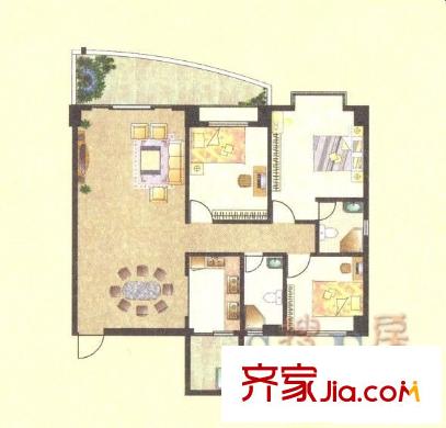 俊景花園A區(qū) 3室 戶型圖