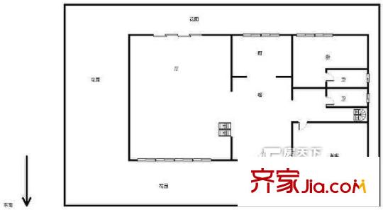 凱麗山莊戶型圖2室2廳戶型圖 2室2廳2衛(wèi)1廚