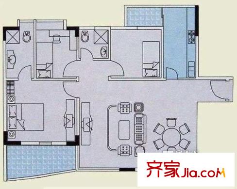 凱麗山莊戶型圖3室2廳戶型圖 3室2廳2衛(wèi)1廚