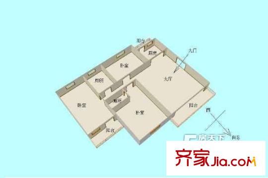 樂(lè)陶居戶(hù)型圖三室兩廳戶(hù)型圖 3室2廳2衛(wèi)1廚