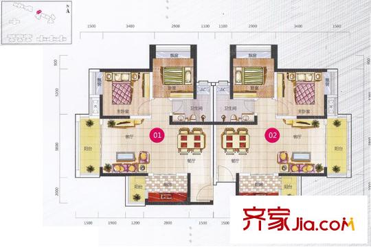 港宏世家17座01、02單元 78平方米 2室2廳1衛(wèi)1廚