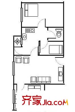 南香樓戶型圖兩室一廳戶型圖 2室1廳1衛(wèi)1廚