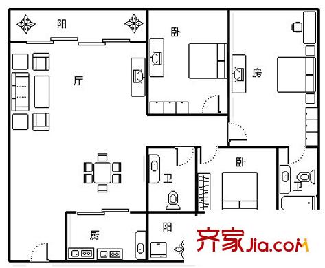 保利水城西街 3室 戶型圖