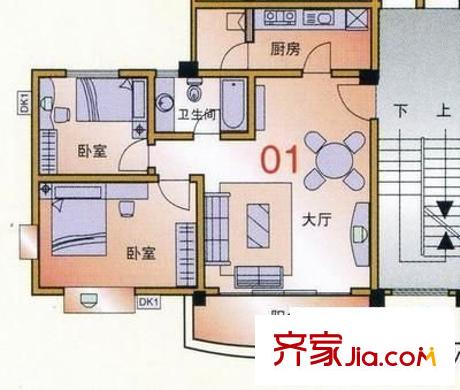 海朗名軒戶型圖三室一廳戶型圖 3室1廳1衛(wèi)1廚