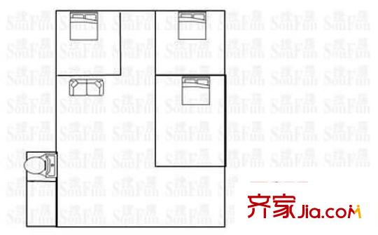 大瀝供銷社小區(qū)戶型圖3室1廳戶型圖 3室1廳1衛(wèi)1廚