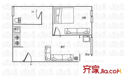 南浦新村 1室 戶型圖