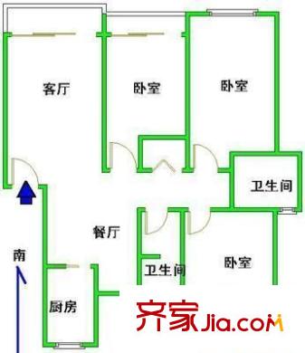 陽光棕櫚園戶型圖3室2廳 3室2廳2衛(wèi)1廚