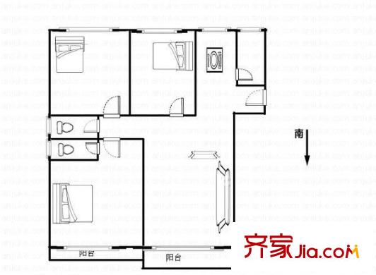 燎原路小區(qū)戶型圖3室1廳 戶型圖 3室1廳1衛(wèi)1廚