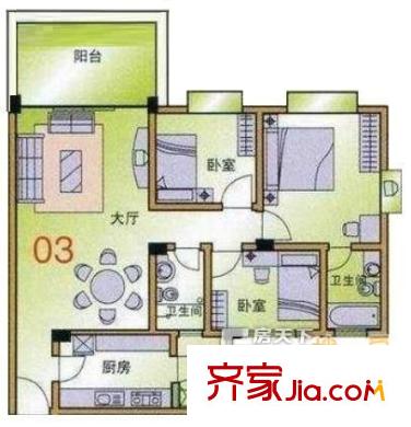 大良彩云居戶型圖3室2廳戶型圖 3室2廳2衛(wèi)1廚