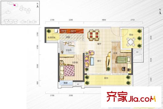 港宏世家16座04單元 86平方米 2室2廳1衛(wèi)1廚