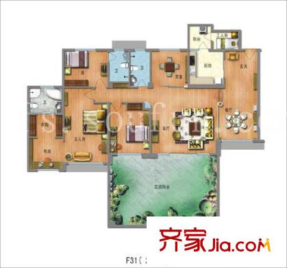 南海碧桂園別墅戶型圖花園洋房F31型 4室3廳