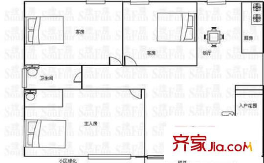 城南新區(qū)戶型圖3室2廳戶型圖 3室2廳2衛(wèi)1廚