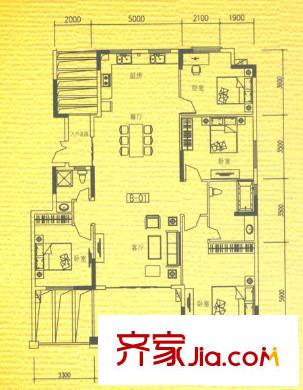 勁嘉金棕櫚灣3棟B座2-10樓01單位 4室2廳2衛(wèi)1廚