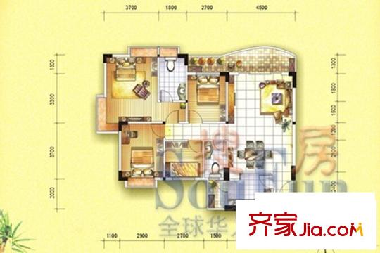 鳳嶺名都戶(hù)型圖尚海灣A戶(hù)型 4室2廳2衛(wèi)1廚