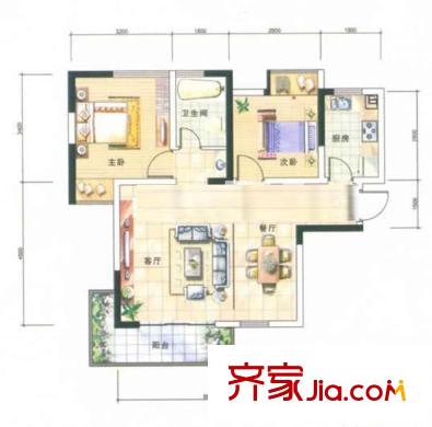 陽光棕櫚園戶型圖2室2廳 2室2廳1衛(wèi)1廚