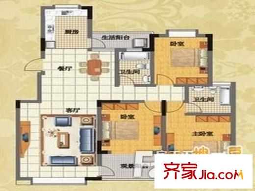 陽光棕櫚園戶型圖3室2廳 3室2廳2衛(wèi)1廚