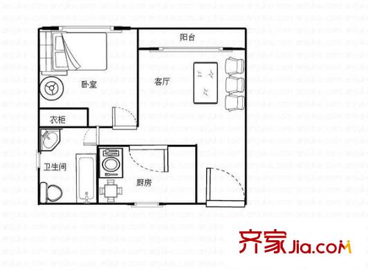 保利水城西街 1室 戶型圖