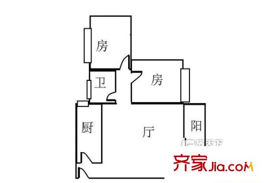 西苑大廈戶型圖兩室兩廳戶型圖 2室2廳1衛(wèi)1廚