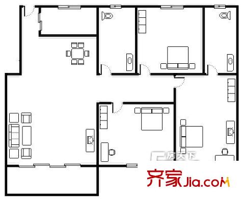 佳翠樓戶(hù)型圖三室兩廳戶(hù)型圖 3室2廳2衛(wèi)1廚