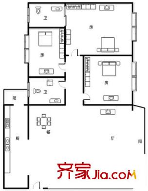 金湖廣場(chǎng) 3室 戶型圖
