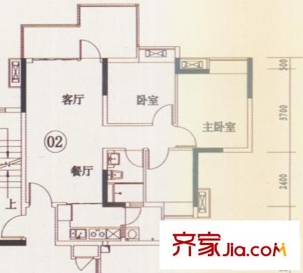 時代糖果戶型圖08棟02  3室2廳2衛(wèi)1廚