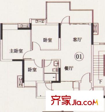 時代糖果戶型圖08棟01  3室2廳2衛(wèi)1廚
