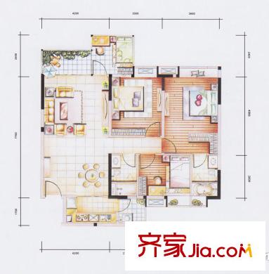 時代糖果戶型圖117平方米單元 4室2廳2衛(wèi)1廚