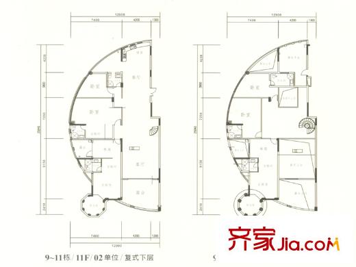 勁嘉金棕櫚灣9-11棟復(fù)式02單位6房3廳6衛(wèi)461.50平 6室3廳6衛(wèi)1廚