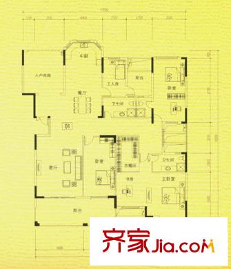 勁嘉金棕櫚灣1棟A座2-10樓01單位 3室2廳3衛(wèi)1廚