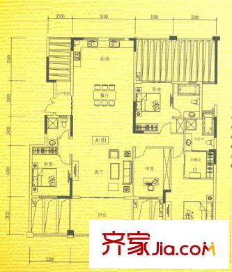 勁嘉金棕櫚灣3棟A座2-10樓01單位 4室2廳3衛(wèi)1廚