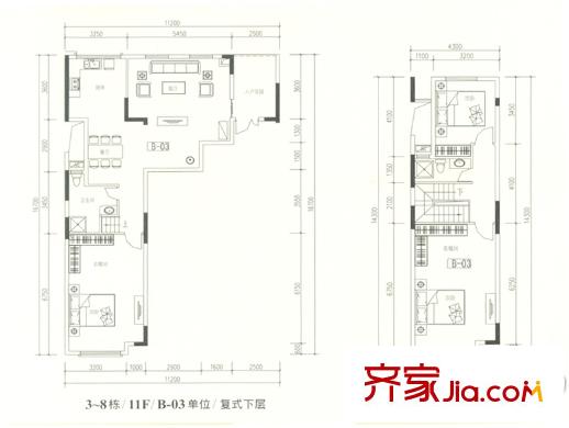 勁嘉金棕櫚灣3-8棟復式B-03單位3房2廳2衛(wèi)171.71平 3室2廳2衛(wèi)1廚